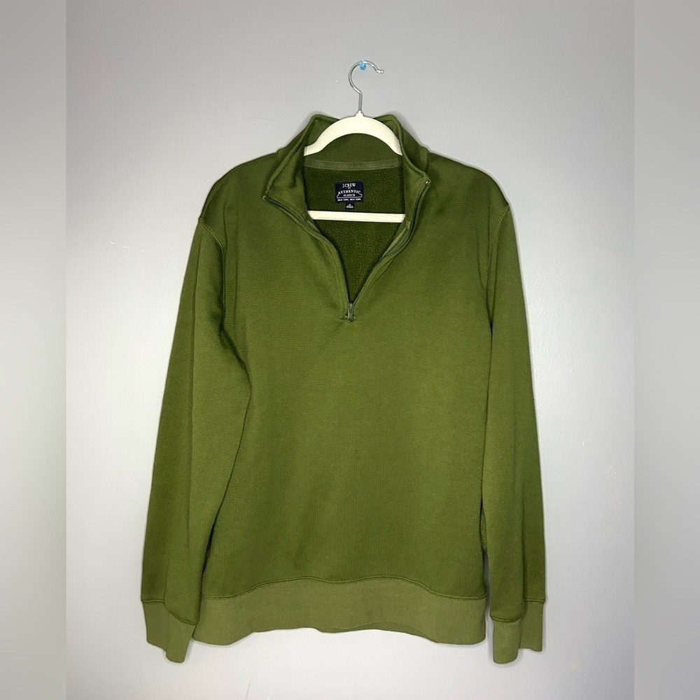 J.Crew Authentic Fleece Sweater 1/4 Zip Pull-over Green Men's XL Preppy Casual